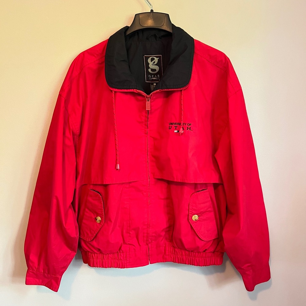 Vintage University of Utah Utes Red Windbreaker Jacket Mens XL 90's Vented